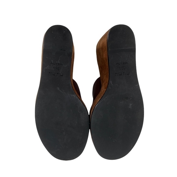 MIU MIU Cork Brown Wedge Platform Sandals Size 39 1/2 Women’s - Picture 10 of 14